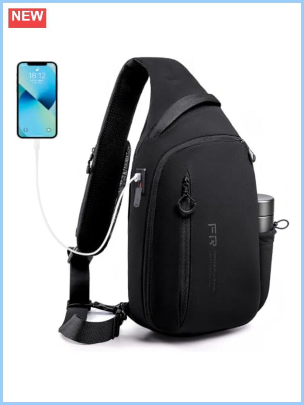 Men's Crossbody Sling Bag USB Charging Port Lightweight EDC Daypack